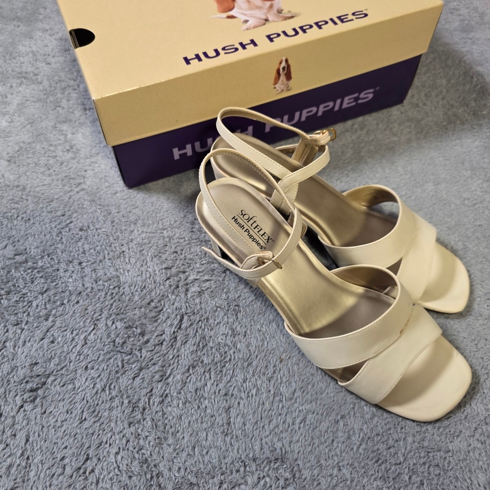 Hush Puppies Womens 9 Venice Dress Sandals Bone SoftFlex Block Heel 71032